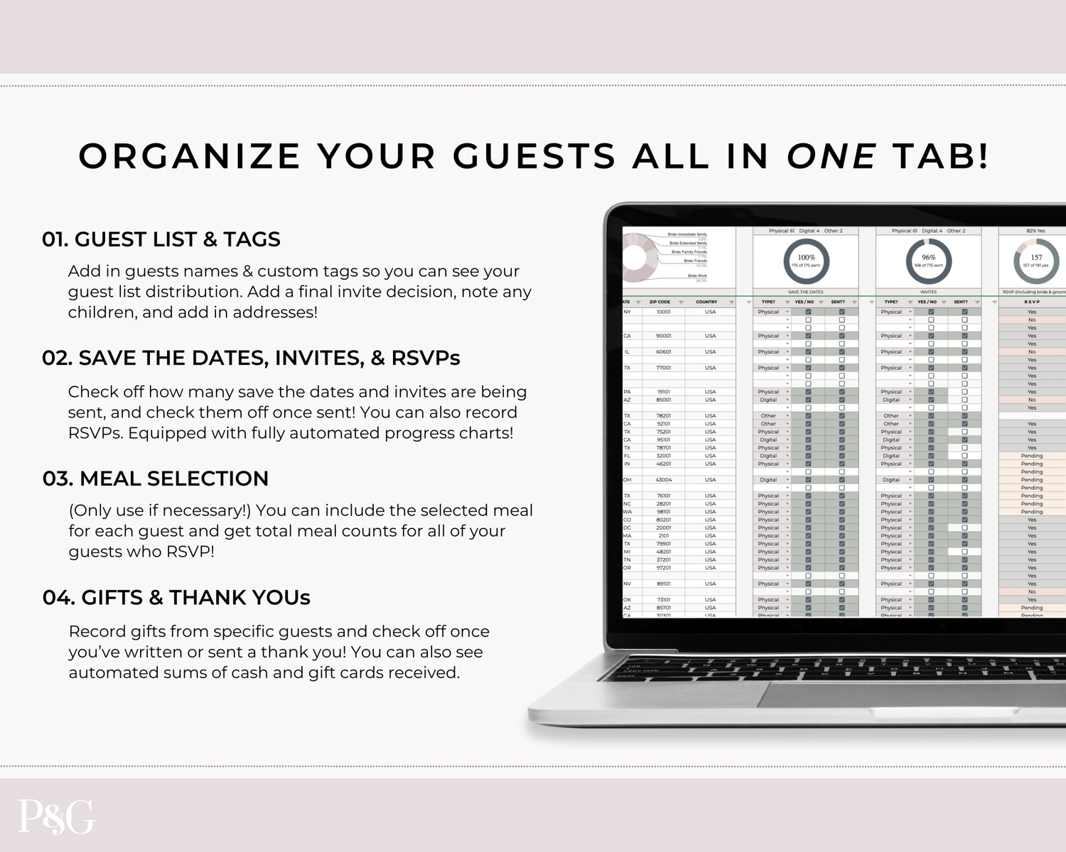 Wedding Guest List Spreadsheet Template for Google Sheets (Version 2.0) - Palm &amp; Grace