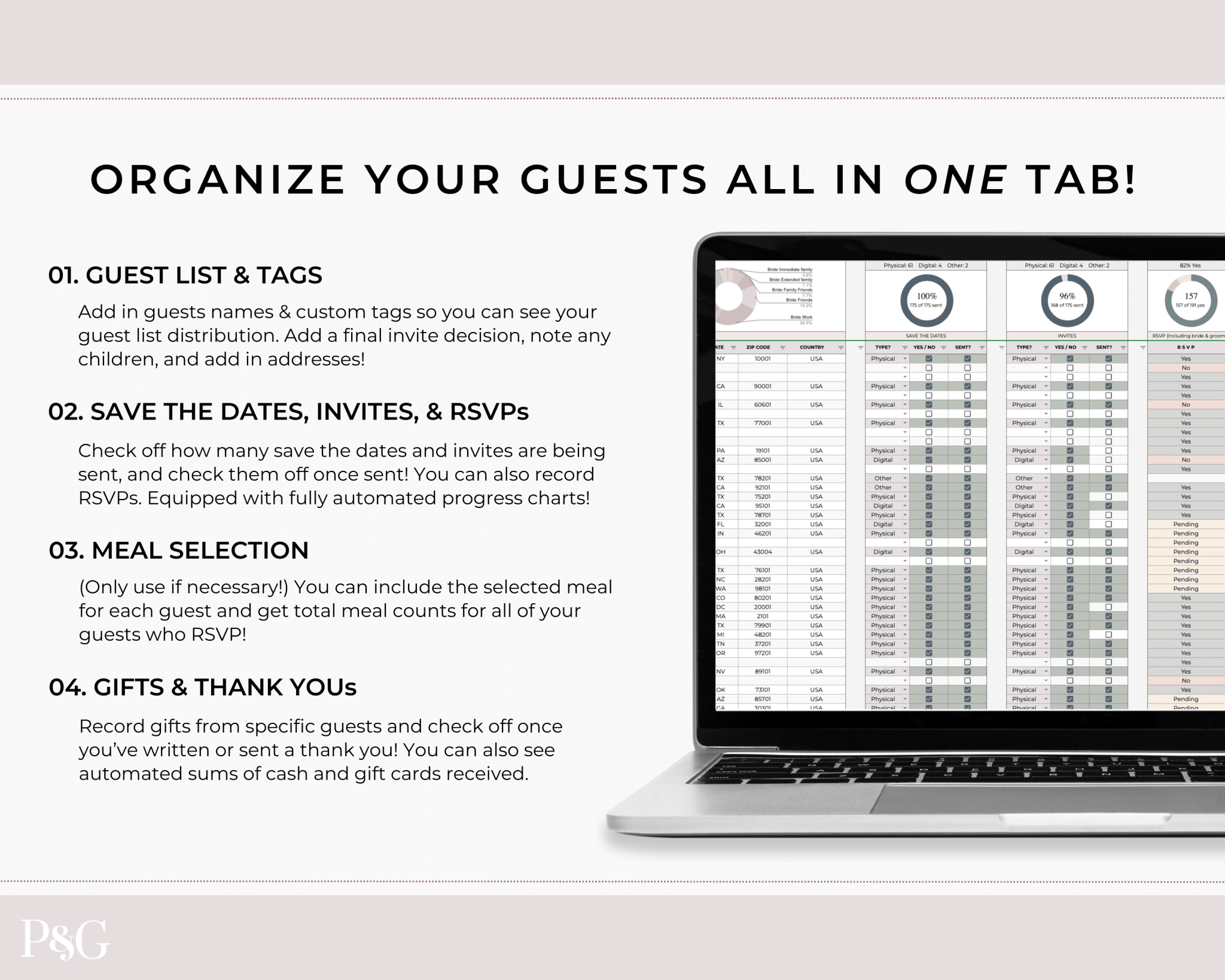 Wedding Guest List Spreadsheet Template for Google Sheets (Version 2.0) - Palm &amp; Grace