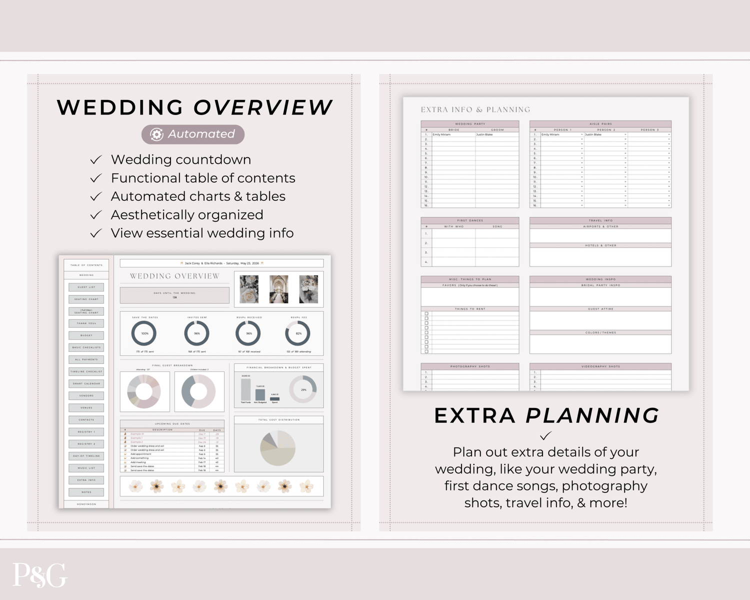 Wedding Planner Spreadsheet Template For Google Sheets (Commercial Multi - Client License) - Palm &amp; Grace