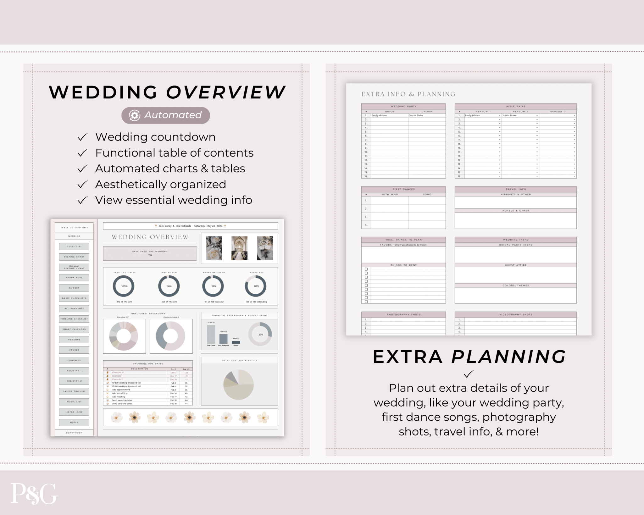Wedding Planner Spreadsheet Template For Google Sheets (Commercial Multi - Client License) - Palm &amp; Grace