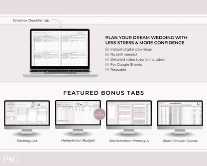 Wedding Planner Spreadsheet Template For Google Sheets (Commercial Multi - Client License) - Palm &amp; Grace
