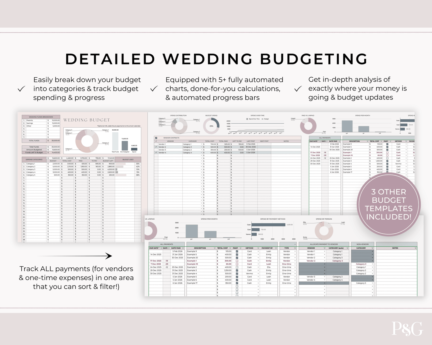 Wedding Planner Spreadsheet Template For Google Sheets (Commercial Multi - Client License) - Palm &amp; Grace