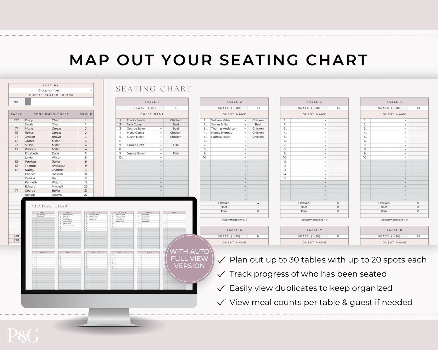Wedding Planner Spreadsheet Template For Google Sheets (Commercial Multi - Client License) - Palm &amp; Grace