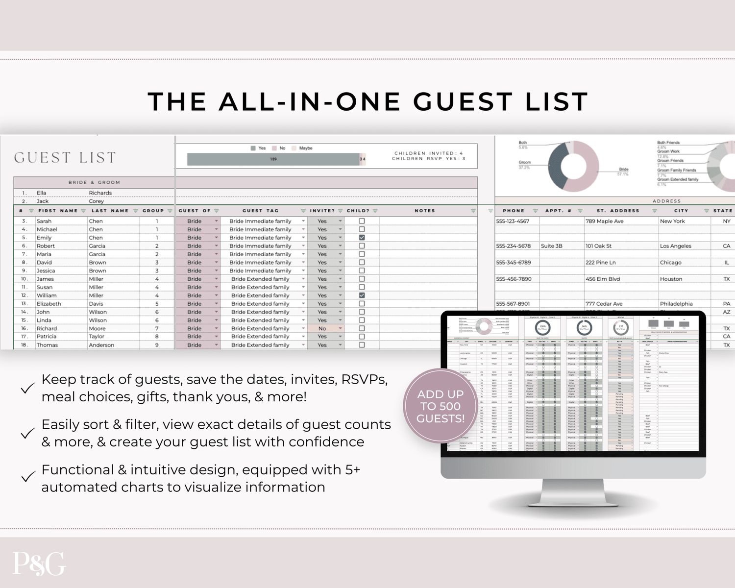 Wedding Planner Spreadsheet Template For Google Sheets (Commercial Multi - Client License) - Palm &amp; Grace