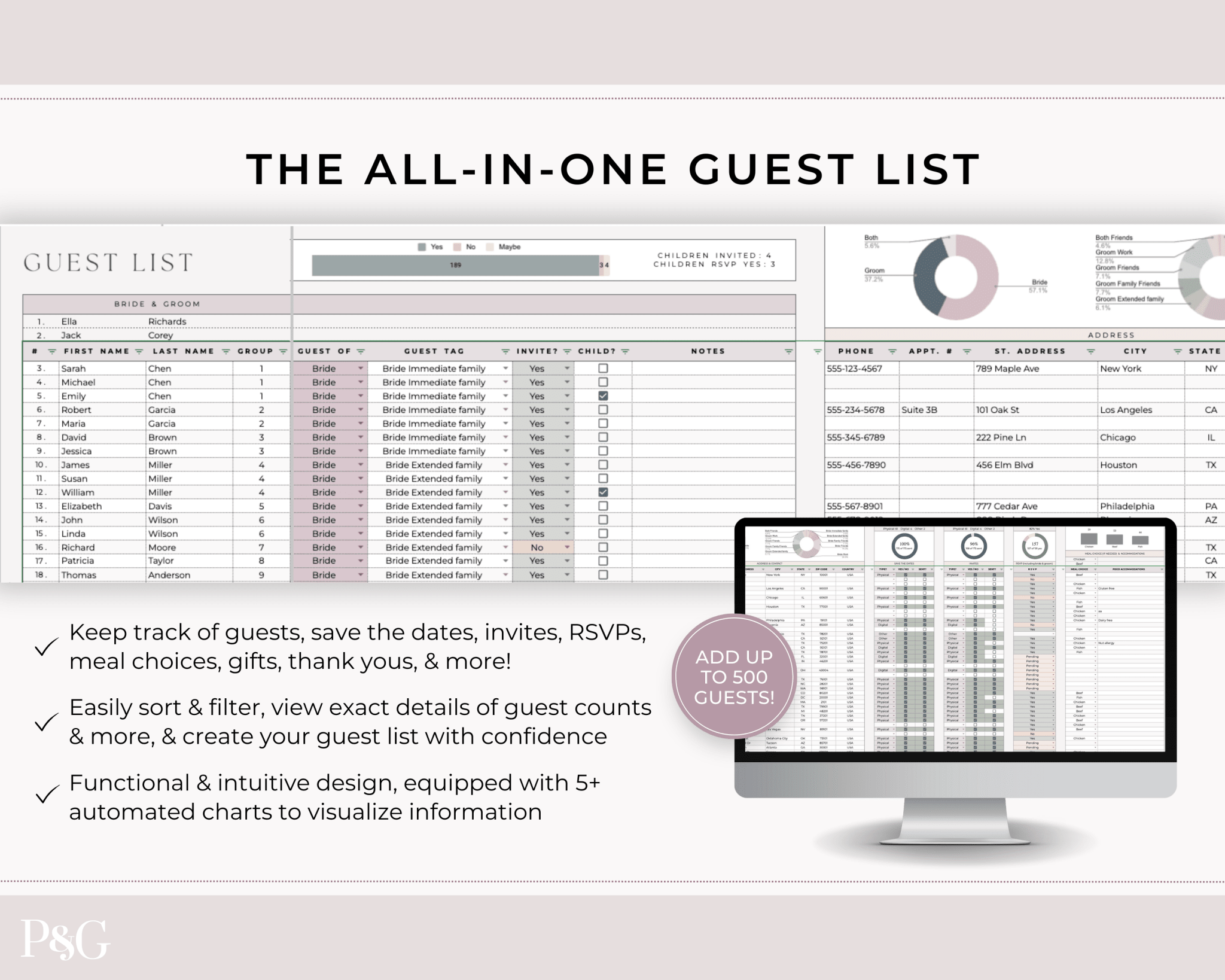 Wedding Planner Spreadsheet Template For Google Sheets (Commercial Multi - Client License) - Palm &amp; Grace