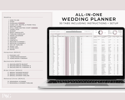 Wedding Planner Spreadsheet Template For Google Sheets (Commercial Multi - Client License) - Palm &amp; Grace