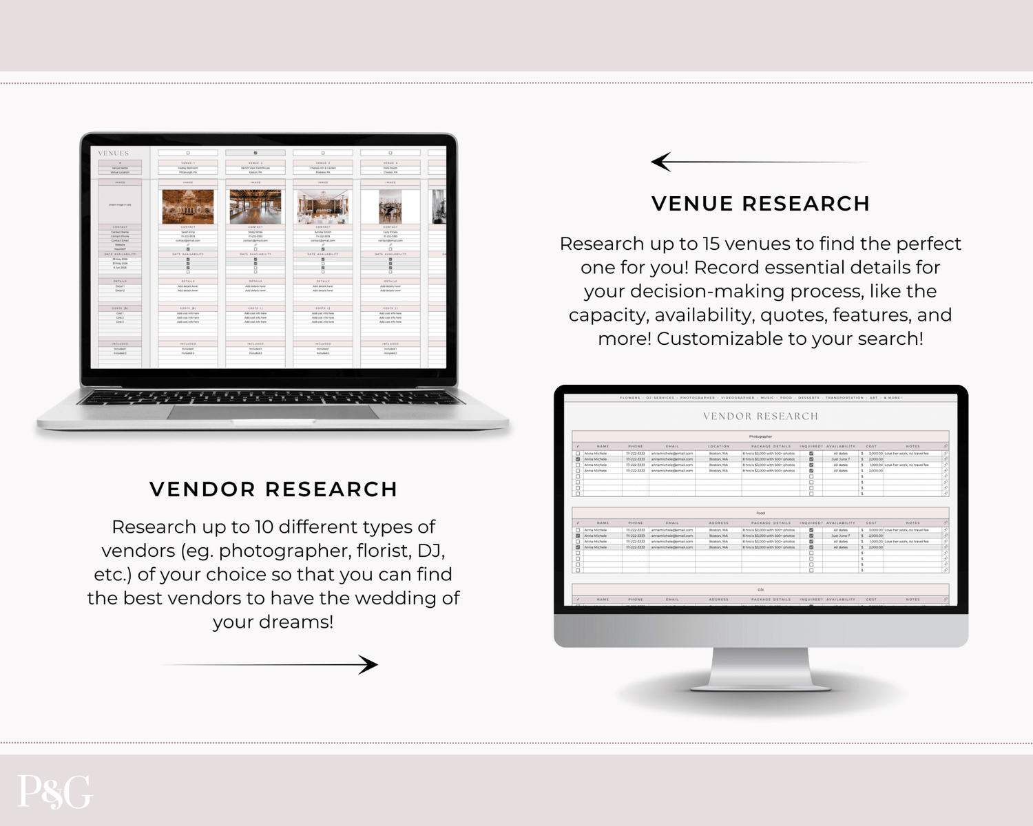 Wedding Planner Spreadsheet Template For Google Sheets (Commercial Multi - Client License) - Palm &amp; Grace