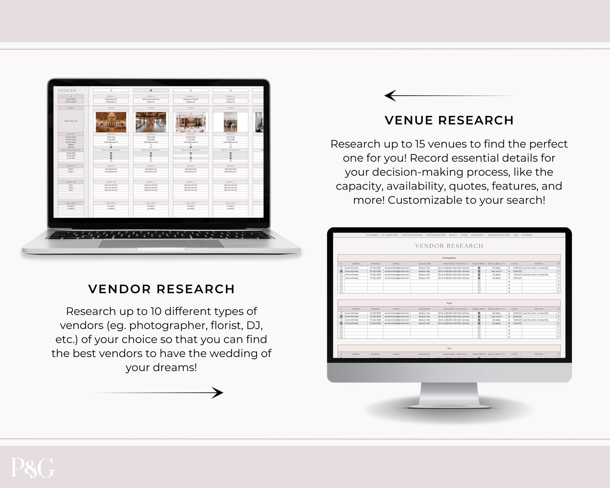 Wedding Planner Spreadsheet Template For Google Sheets (Commercial Multi - Client License) - Palm &amp; Grace