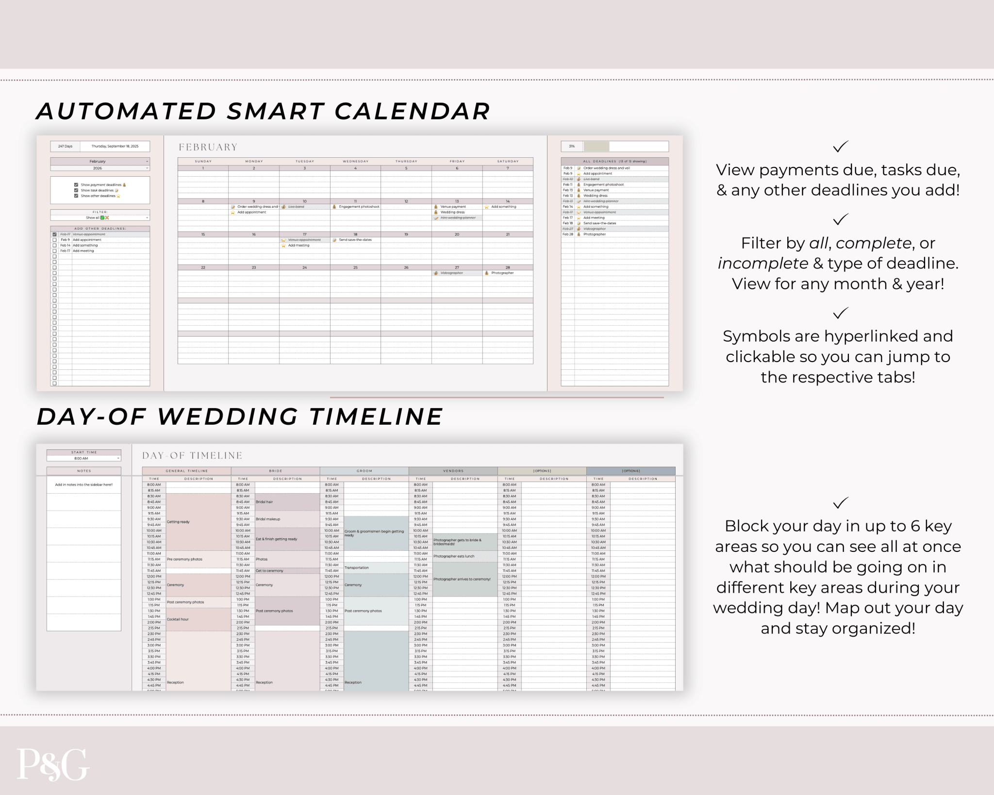Wedding Planner Spreadsheet Template For Google Sheets (Commercial Multi - Client License) - Palm &amp; Grace