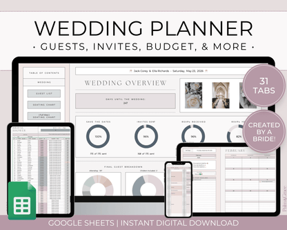 Wedding Planner Spreadsheet Template For Google Sheets (Version 2.0) - Palm &amp; Grace