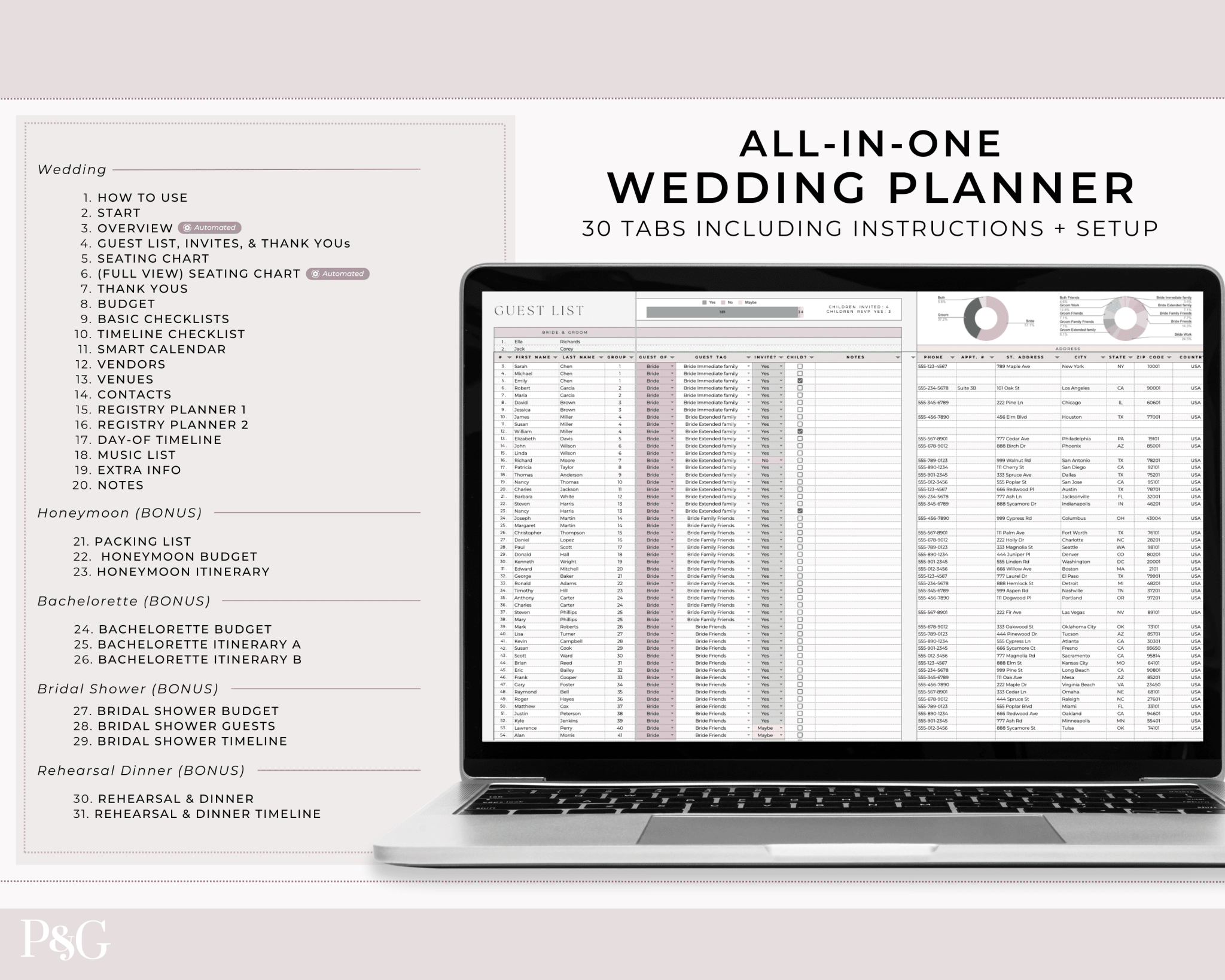 Wedding Planner Spreadsheet Template For Google Sheets (Version 2.0) - Palm &amp; Grace