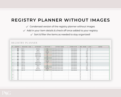 Wedding Registry Planner Template For Google Sheets - Palm &amp; Grace