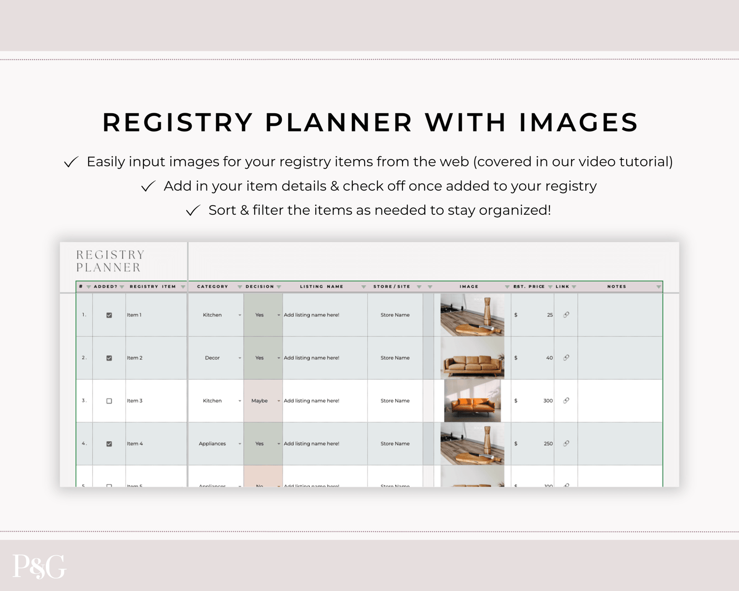 Wedding Registry Planner Template For Google Sheets - Palm &amp; Grace