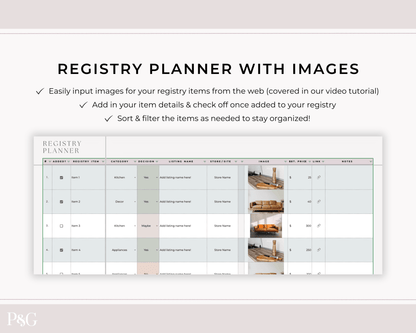 Wedding Registry Planner Template For Google Sheets - Palm &amp; Grace