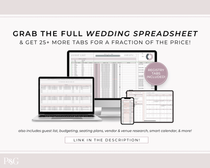 Wedding Registry Planner Template For Google Sheets - Palm &amp; Grace