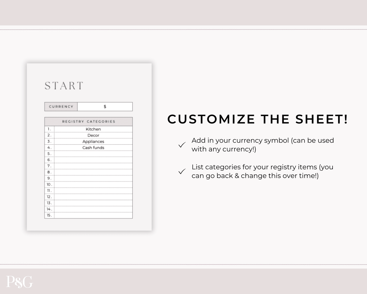 Wedding Registry Planner Template For Google Sheets - Palm &amp; Grace