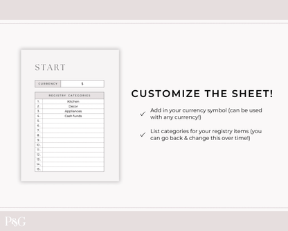 Wedding Registry Planner Template For Google Sheets - Palm &amp; Grace