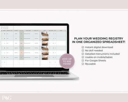 Wedding Registry Planner Template For Google Sheets - Palm &amp; Grace