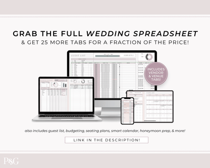 Wedding Venue and Vendor Comparison Spreadsheet for Google Sheets - Palm &amp; Grace