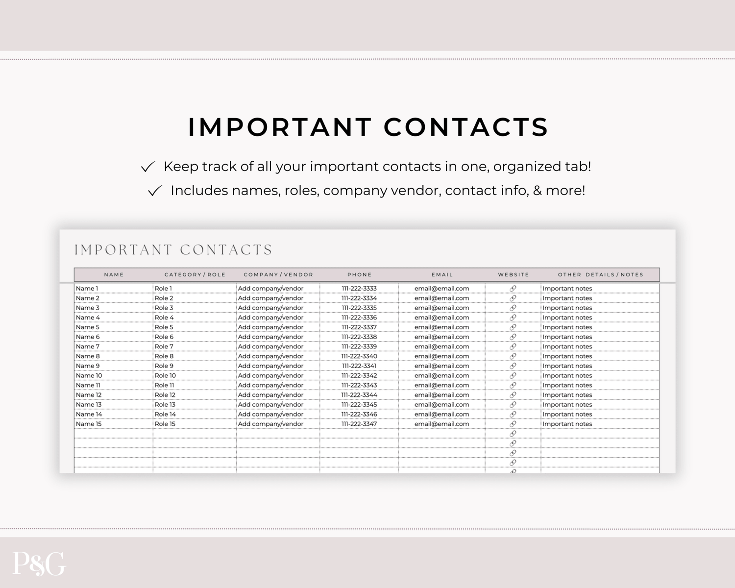 Wedding Venue and Vendor Comparison Spreadsheet for Google Sheets - Palm &amp; Grace