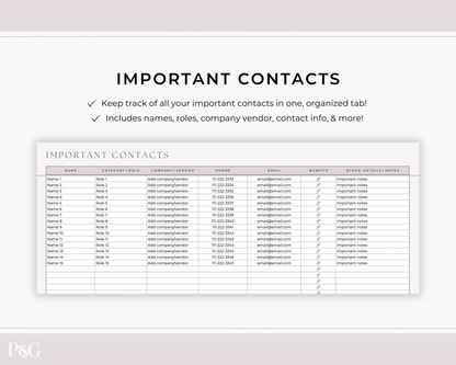 Wedding Venue and Vendor Comparison Spreadsheet for Google Sheets - Palm &amp; Grace
