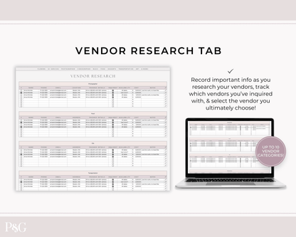 Wedding Venue and Vendor Comparison Spreadsheet for Google Sheets - Palm &amp; Grace