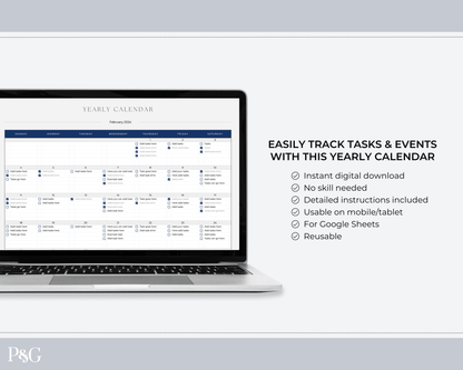 Yearly Calendar Spreadsheet Template for Google Sheets - Palm &amp; Grace 