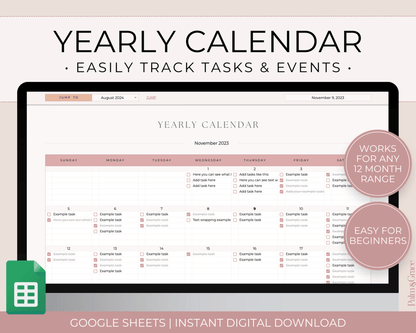 Yearly Calendar Spreadsheet Template for Google Sheets - Palm &amp; Grace 