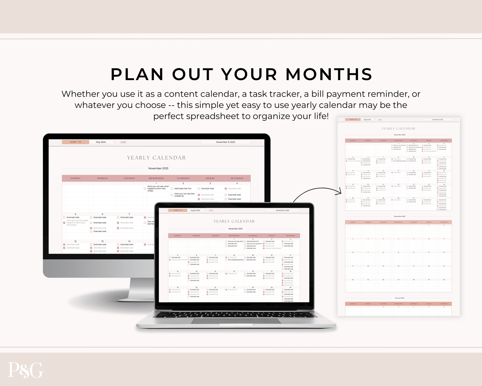 Yearly Calendar Spreadsheet Template for Google Sheets - Palm &amp; Grace 