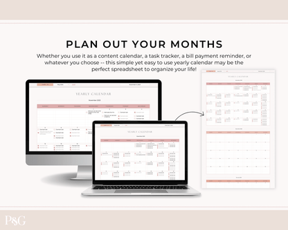Yearly Calendar Spreadsheet Template for Google Sheets - Palm &amp; Grace 