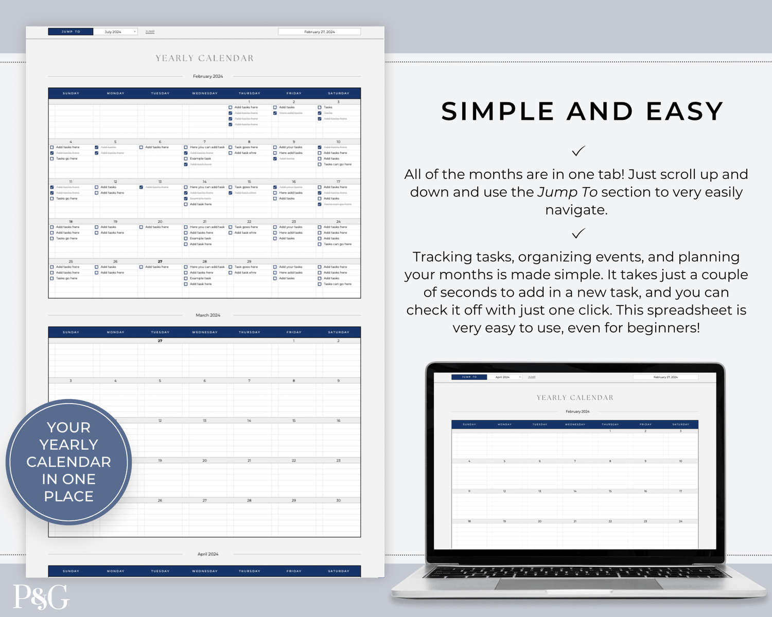 Yearly Calendar Spreadsheet Template for Google Sheets - Palm &amp; Grace 
