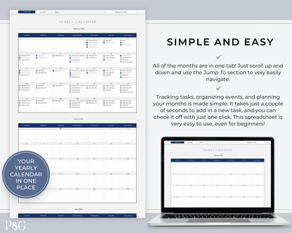 Yearly Calendar Spreadsheet Template for Google Sheets - Palm &amp; Grace 