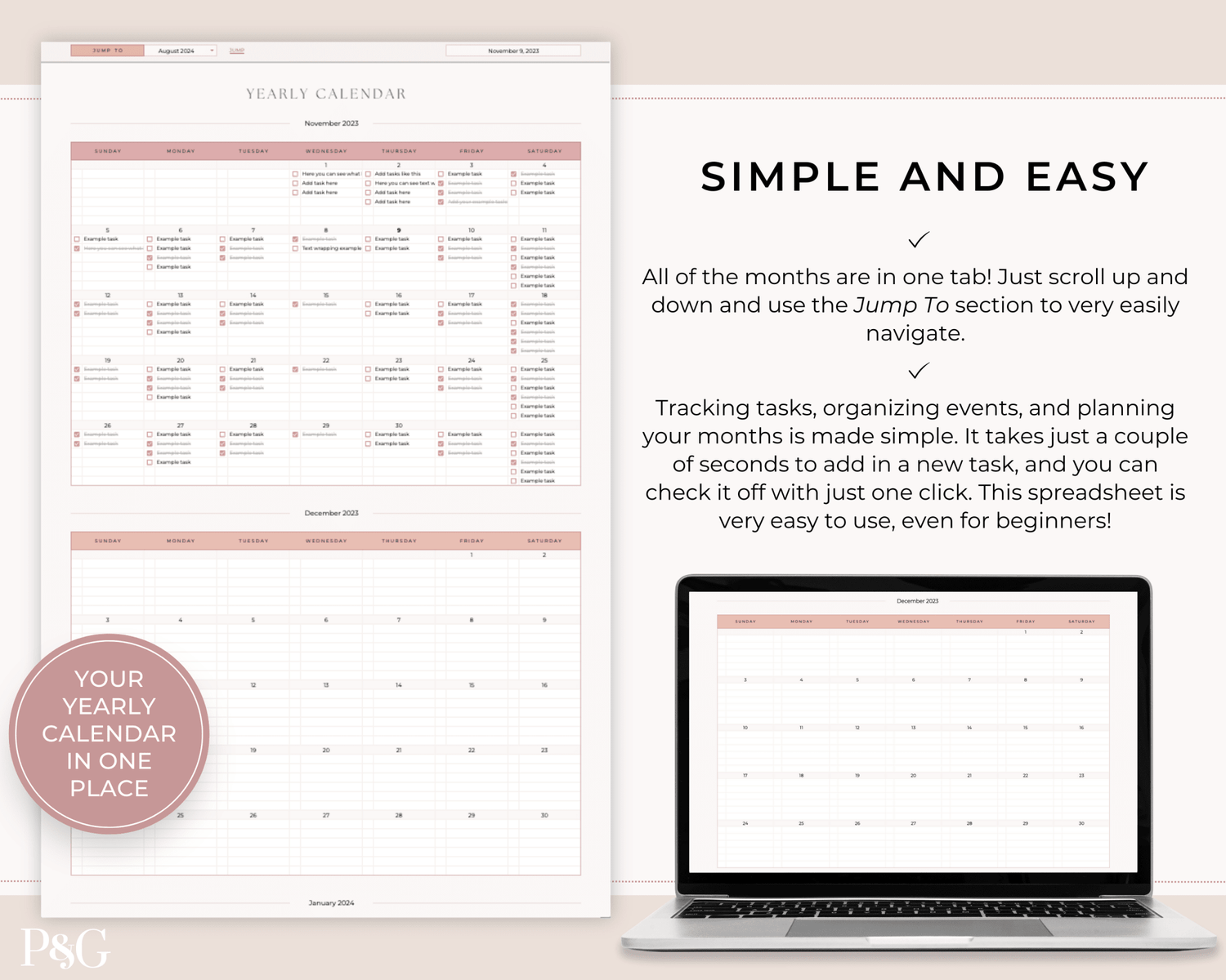Yearly Calendar Spreadsheet Template for Google Sheets - Palm &amp; Grace 