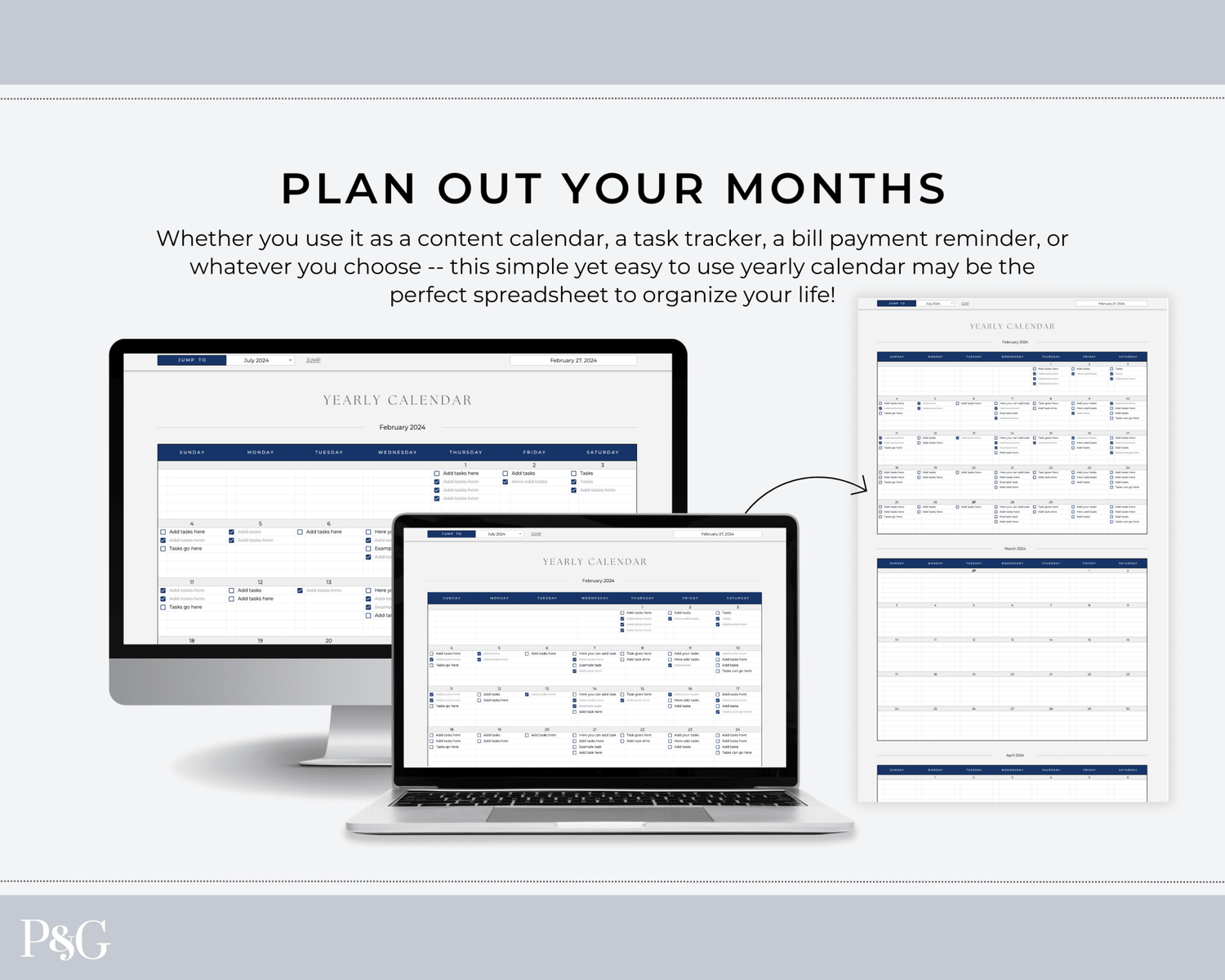 Yearly Calendar Spreadsheet Template for Google Sheets - Palm &amp; Grace 