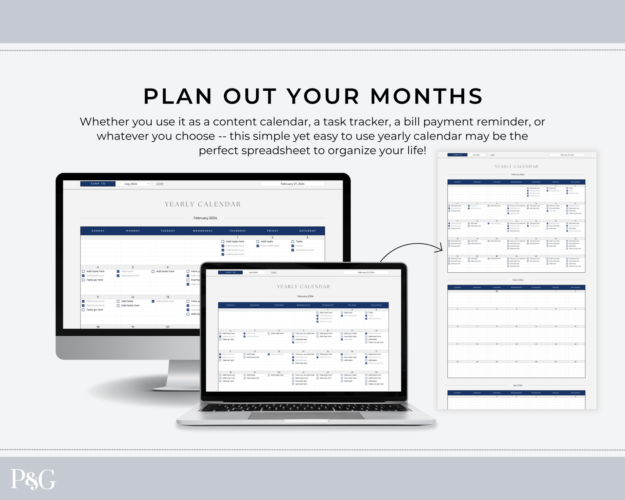 Yearly Calendar Spreadsheet Template for Google Sheets - Palm &amp; Grace 