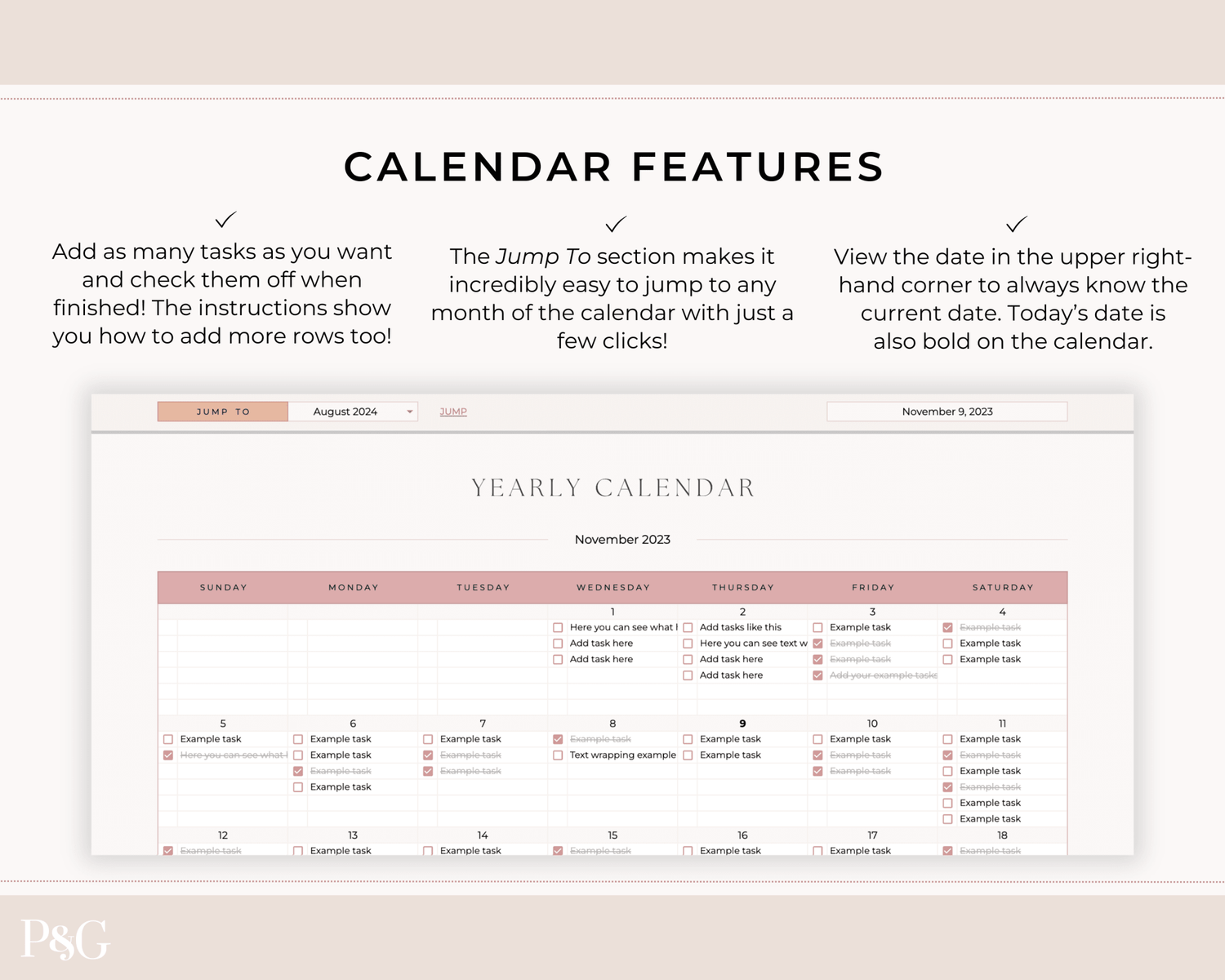 Yearly Calendar Spreadsheet Template for Google Sheets - Palm &amp; Grace 