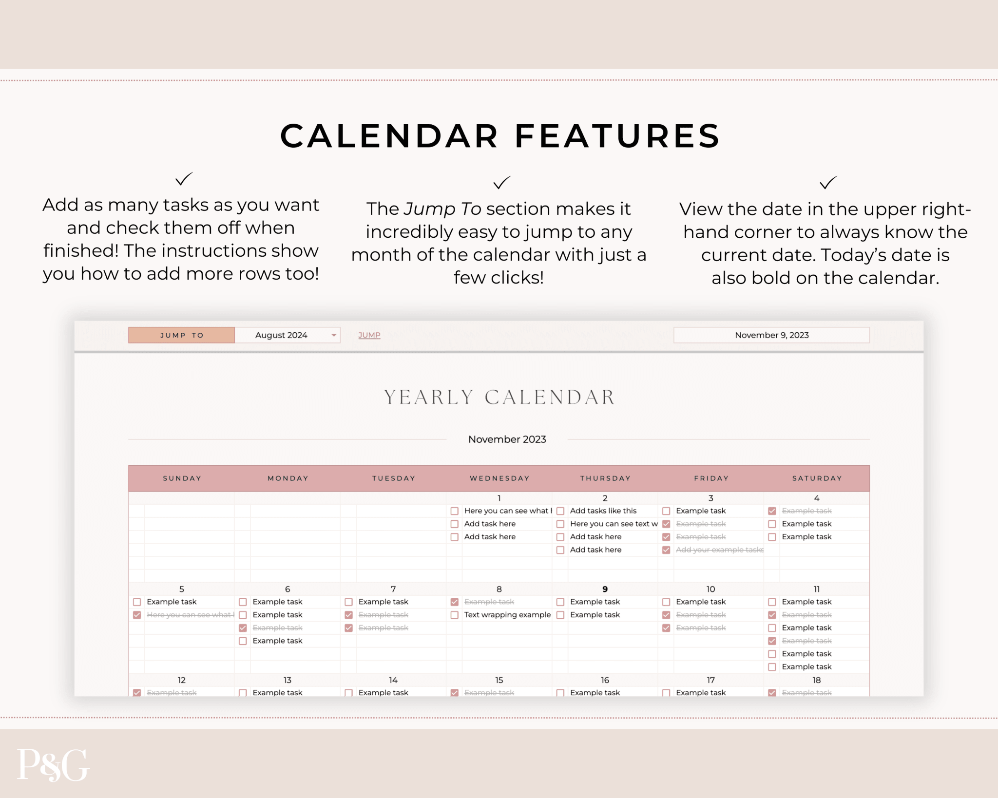 Yearly Calendar Spreadsheet Template for Google Sheets - Palm &amp; Grace 
