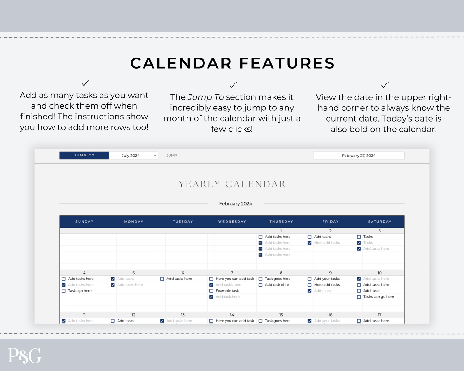 Yearly Calendar Spreadsheet Template for Google Sheets - Palm &amp; Grace 