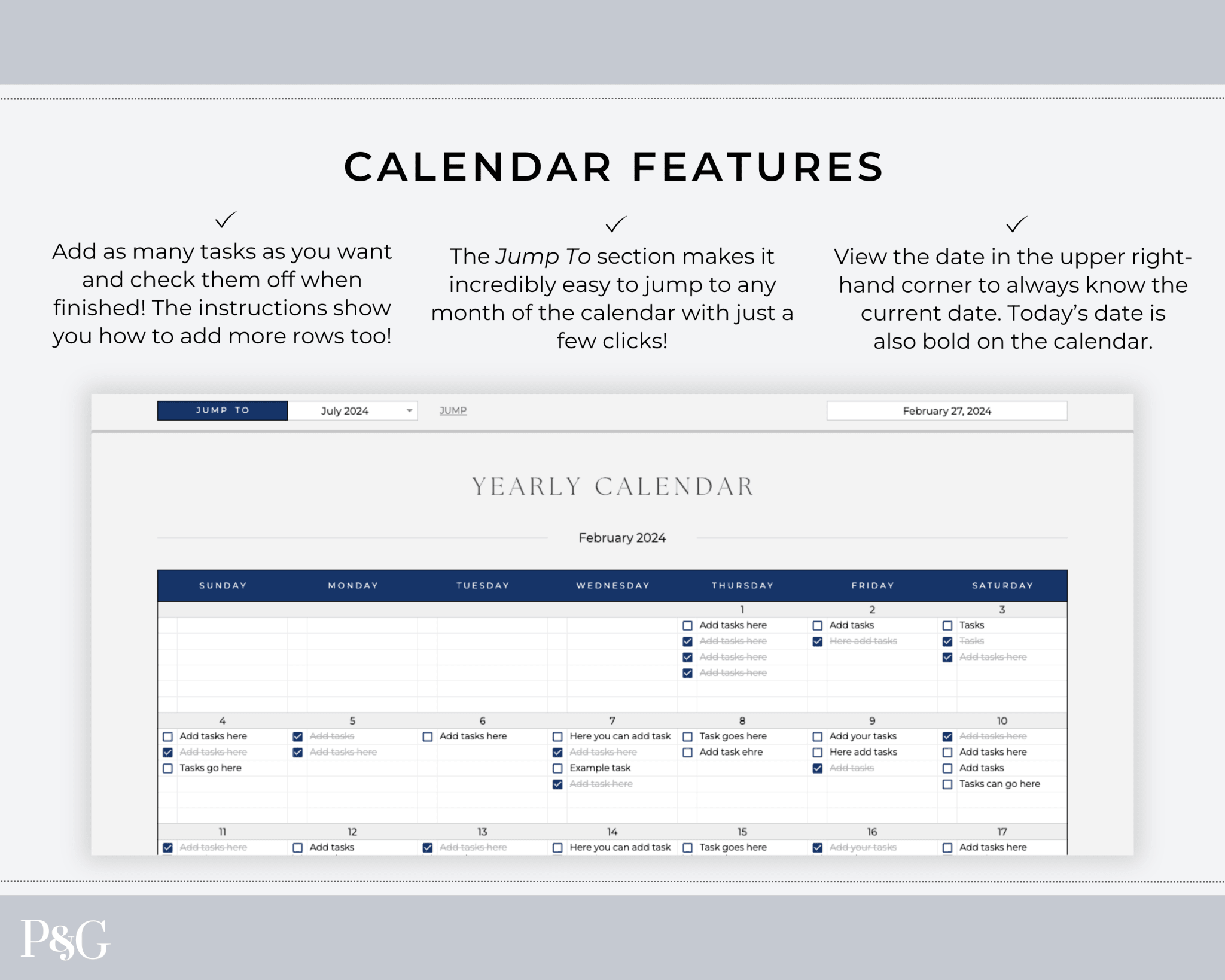 Yearly Calendar Spreadsheet Template for Google Sheets - Palm &amp; Grace 