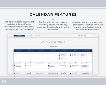 Yearly Calendar Spreadsheet Template for Google Sheets - Palm &amp; Grace 