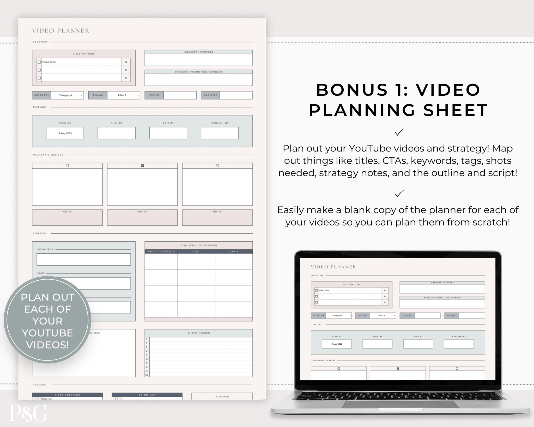 YouTube Planner Spreadsheet Template For Google Sheets - Palm &amp; Grace