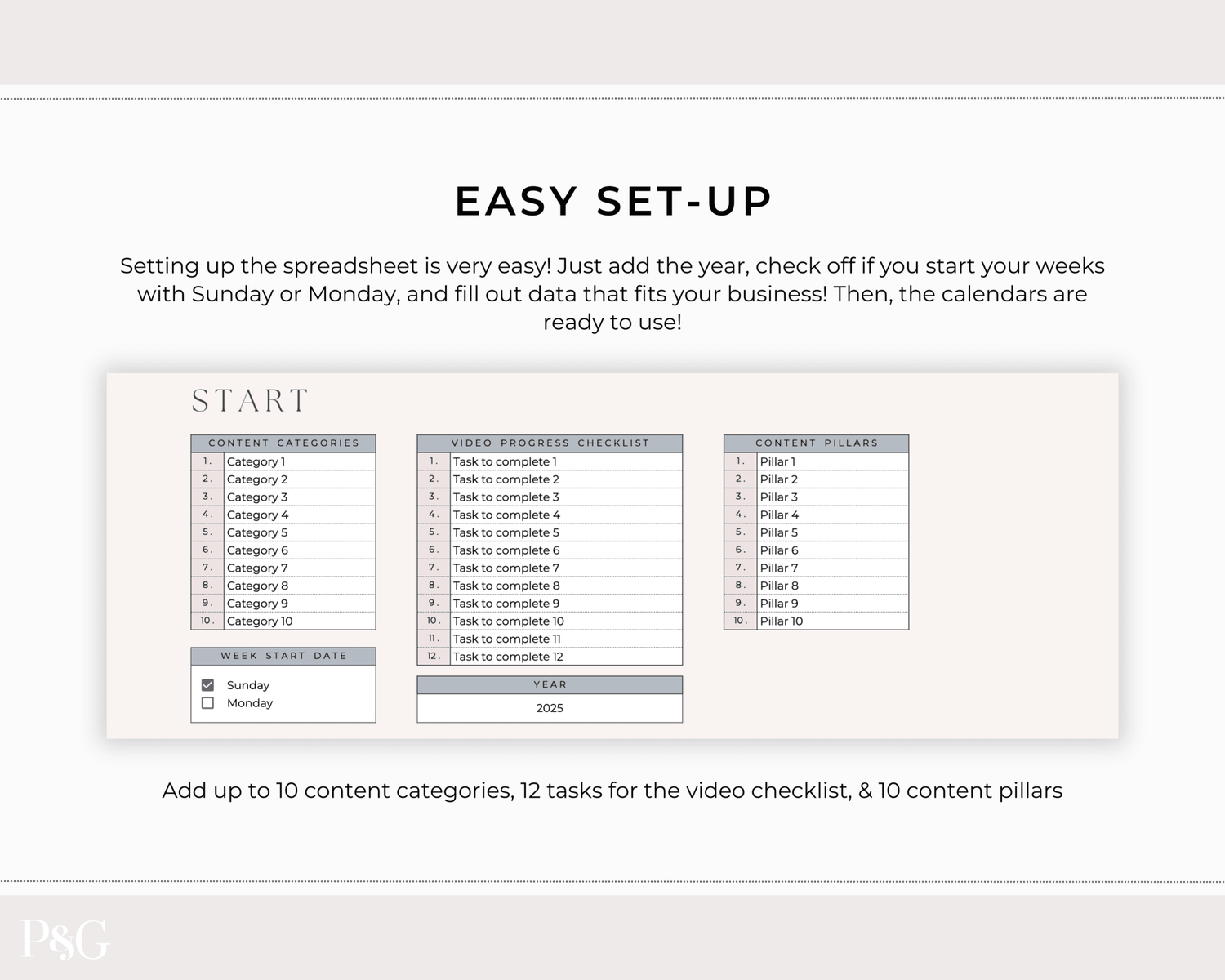 YouTube Planner Spreadsheet Template For Google Sheets - Palm &amp; Grace