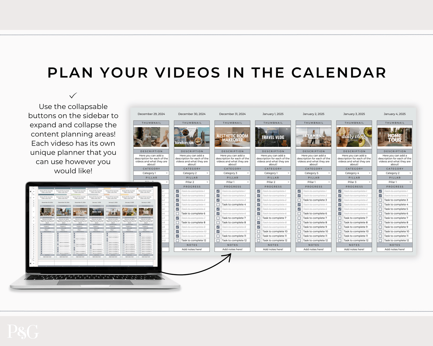 YouTube Planner Spreadsheet Template For Google Sheets - Palm &amp; Grace