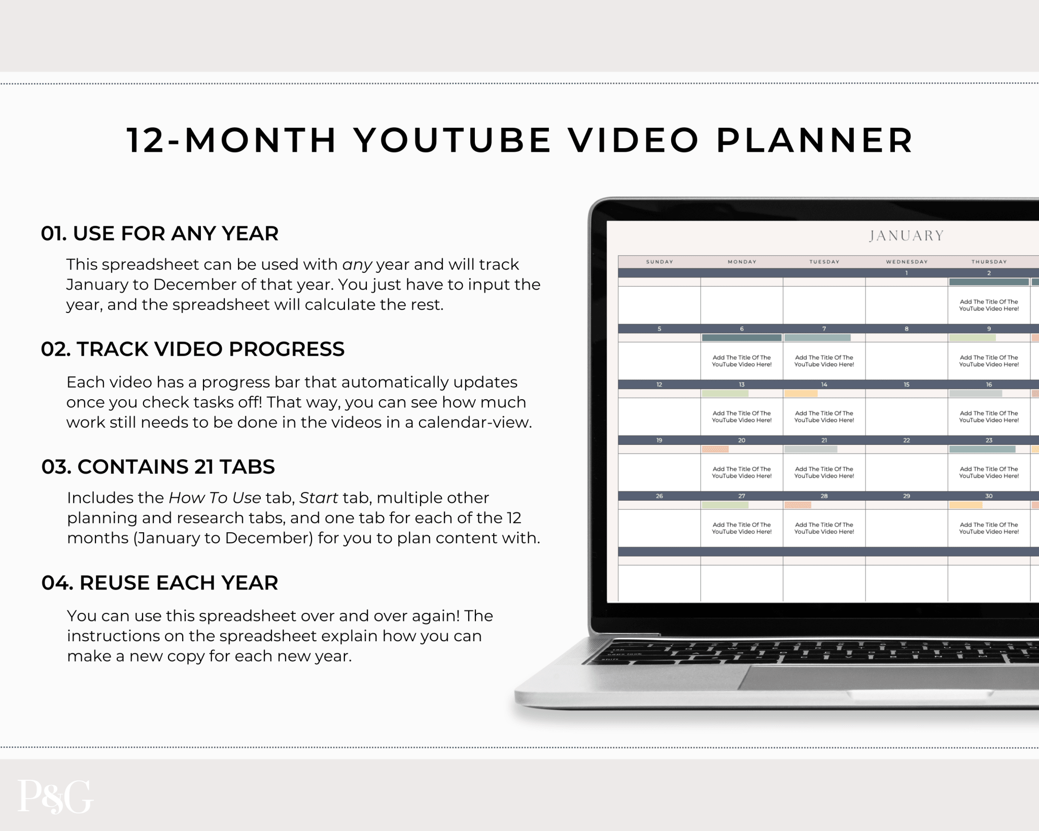 YouTube Planner Spreadsheet Template For Google Sheets - Palm &amp; Grace